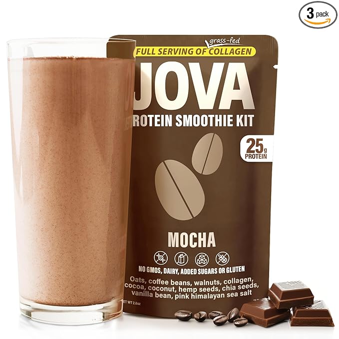 JOVA Mocha Smoothie | 25g Protein, 8g Fiber, Collagen | Real, Tasty Ingredients: Coffee, Cocoa, Walnuts, Oats, Hemp and Chia Seeds, Vanilla (Gluten-Free, Non-GMO, No Added Sugar, USA Made), 3-Pack