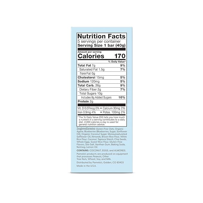 Pamela's Products Gluten Free Whenever Bars, Blueberry Lemon Box, 7.05 Oz, 30 Count, Pack of 6