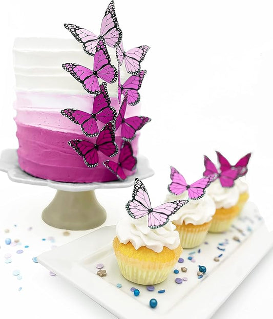 Sugar Robot Edible Butterflies for Cake Decorating- Ombre Monarch Butterfly- Cake Toppers and Cupcake Toppers - Decoration Made in the USA - Premium Crafted (Pink)