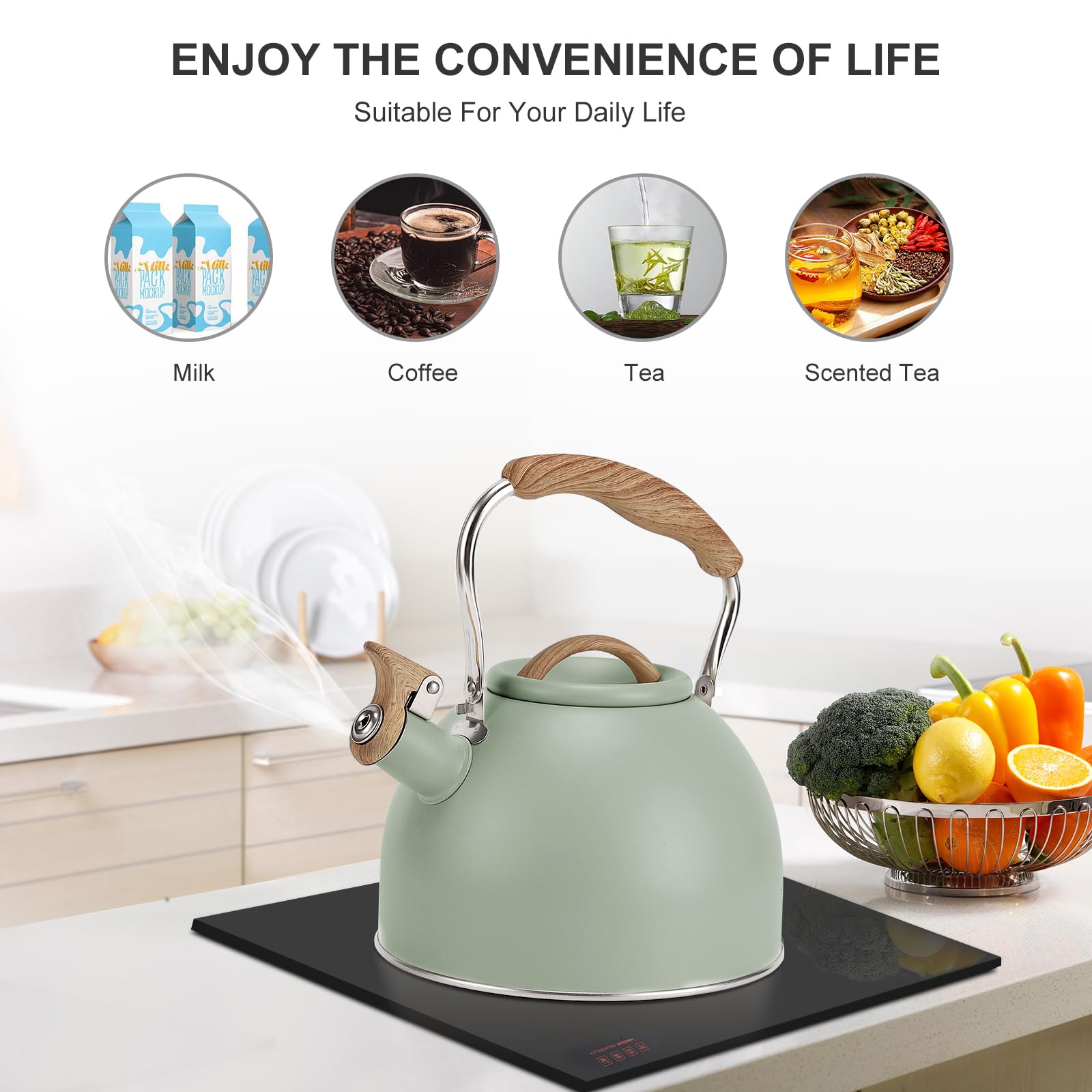 Tea Kettle, Vegoran 100 OZ / 3 Liter Whistling Tea Kettle, Tea Pots for Stove Top Food Grade