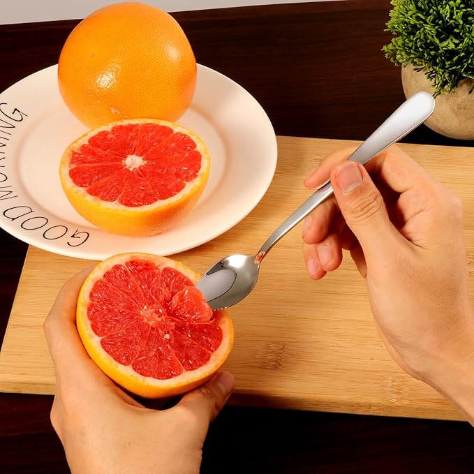 10 PCS Grapefruit Spoons, Stainless Steel Grapefruit Spoon Utensil Set, Serrated Edge & Thick Gauge Handle, Silver Kitchen Tool with Non-stick Plating for Kiwi, Dessert, Apple, Citrus Fruit