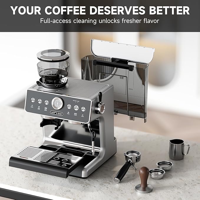 Espresso Machine with Grinder, 20 Bar Espresso Machine with Milk Frother, Expresso Coffee Machines for Home, Professional Espresso Maker, Cappuccino & Latte Machine for Home (Black)