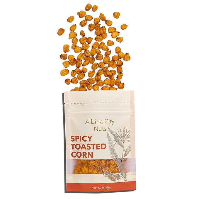 Albina City Nuts Spicy Toasted Corn ??Supremely Spicy, Tasty Snack with a Gentle Crunch Made from Non-GMO Ingredients Free of Sulfites, Gluten, Artificial Flavors, and Preservatives ??3oz