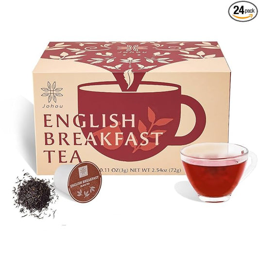 Johou English Breakfast Black Tea Pods, Compatible with All K-Cup Brewers & Keurig 2.0, 24 pods