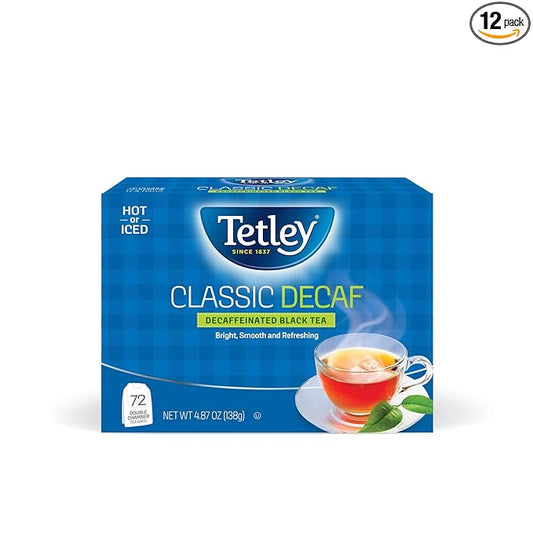 Tetley Classic Blend Decaf Premium Black Tea, Decaffinated Tea, Rainforest Alliance Certified, 72 Tea Bags (Pack of 12)