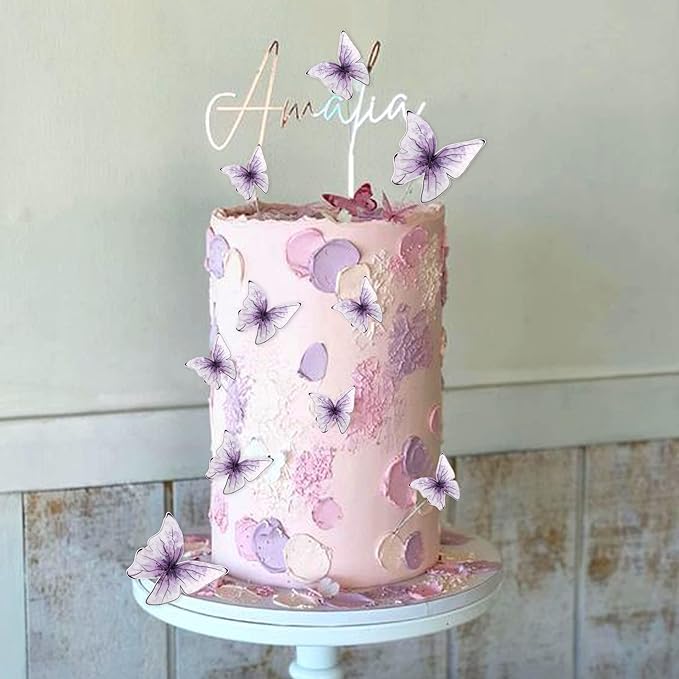 30PCS Butterfly Cake Toppers 3D Purple Butterfly Cupcake Toppers Birthday Party Cake Decorations for Anniversary Wedding Party Baby Shower Wall Decor