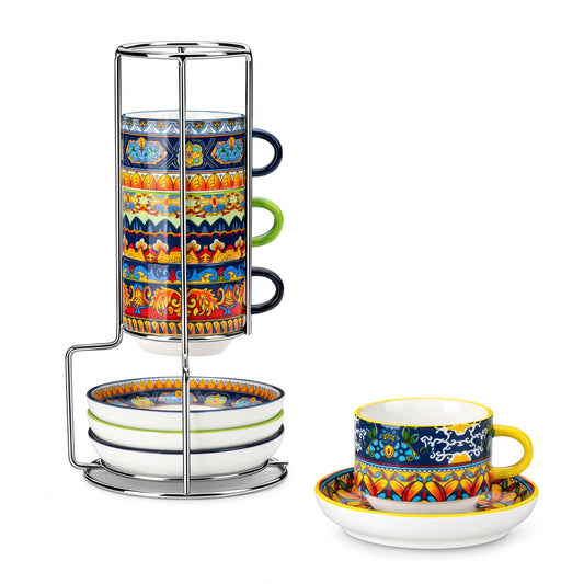 vancasso 4 Oz Bohemian Espresso Cups Set of 4 with Stand