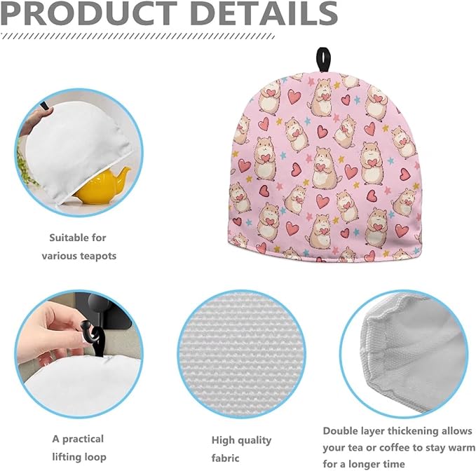 Valentine's Day Heart Guinea Pig Tea Cosy Kitchen Home Decorative Tea Pot Dust Cover Thermal Insulation & Heat Preservation Tea Cozies for Home Kitchen Valentine's Decor & Gift