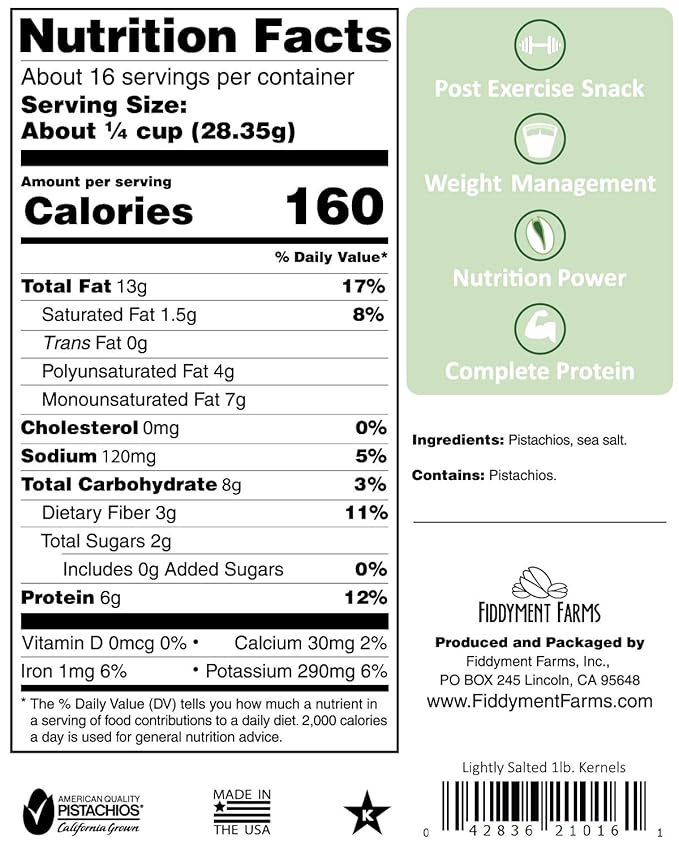 Fiddyment Farms 1 Lb Lightly Salted Pistachio Kernels