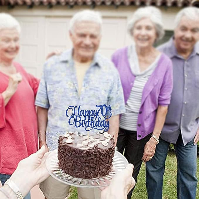 1 Pack Happy 70th Birthday Cake Topper Blue Glitter Number 70 Seventy Years Old Birthday Cake Pick Decoration For 70th Birthday Celebrating Anniversary Party Supplies