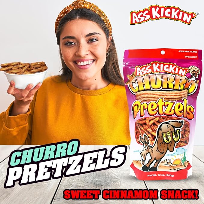 ASS KICKIN??Pretzels 12 Ounce Size Flavor Pack Seasoned Pretzel Twists (12oz, Churro)
