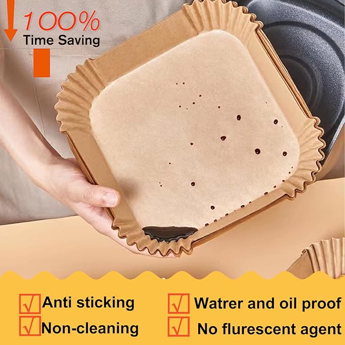 4 qt Air Fryer Liners, Chefman Air Fryer Liners, Disposable 4qt Air Fryer Liner for GreenLife 4.5 QT Cuisinart Airfryer, Non-stick Parchment Paper for Frying, Baking- Unbleached(120Pcs)