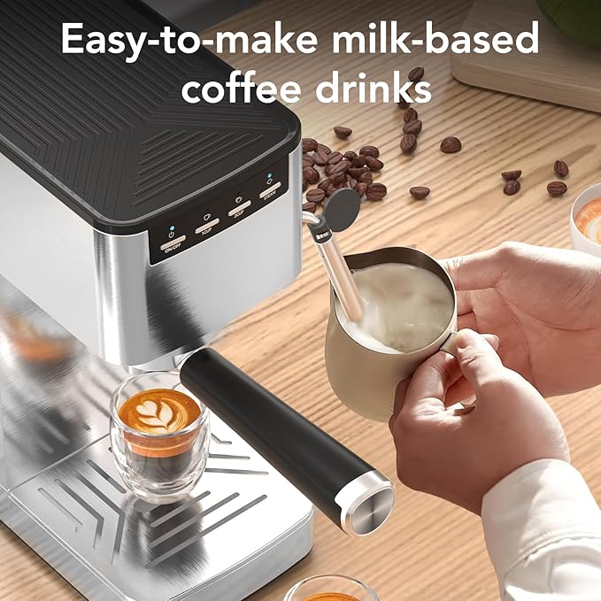 Kndko Espresso Machine 20 Bar, Compact Espresso Coffee Maker with Steam Milk Frother, Stainless Steel Coffee Machine with 40.5oz Removable Water Tank for Espresso, Latte, Cappuccino, Iced Coffee