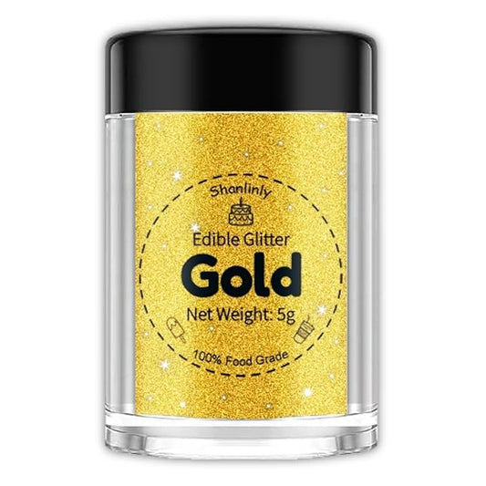 Shanlinly Gold Edible Glitter for Cakes Drinks - Food Grade 5g Shimmer Luster Glitter Dust Edible Glimmer Powders for Strawberries, Sprinkle on Sparkle, Chocolate, Cookie, Cupcake, Cocktail, Vegan