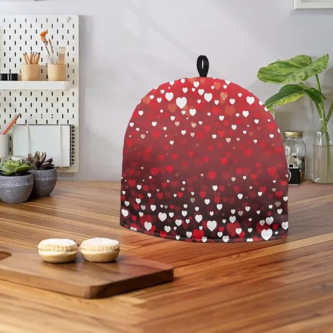 Hudotybom Red Heart Tea Cozy for Teapot - Insulated Large Cover to Keep Warm - Machine Washable Coffee Pot Cloth Cover - Valentine's Day Decorations