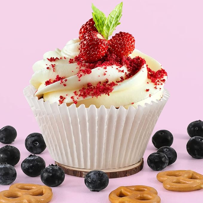 Caperci White Jumbo Cupcake Liners Large Baking Cups, Odorless, Food Safe Grease-Proof Papers (150-Count)