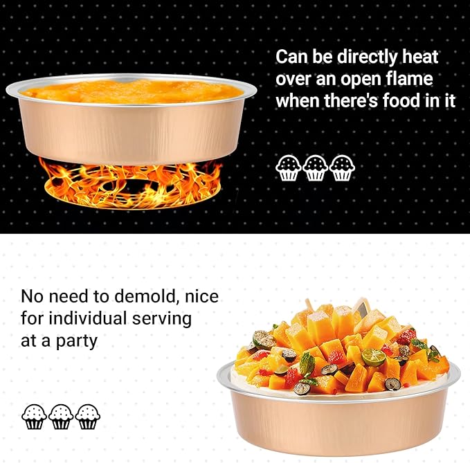 Beasea Aluminum Foil Ramekins, 7.3oz 200 Pack 4 Inch 215ml Disposable Ramekins Foil Cups No Lids Baking Ramekin Cup Cupcake Aluminum Mini Baking Cups for Party - Rose Gold
