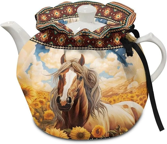 Horse Tea Cozy for Teapot Insulated Sunflower Teapot Cover Teapot Dust Protector for Women Aztec Tea Pot Cozy for Keeping Warm