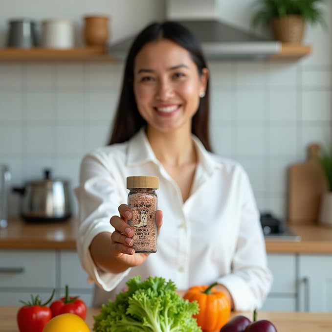 The Salted Roots - Prickly Chipotle Salt - Smoky & Fruity Seasoning - Infused with Prickly Pear, Chipotle Chiles & Lime - Perfect for Fajitas, Grilled Veggies & Cocktails - 4oz
