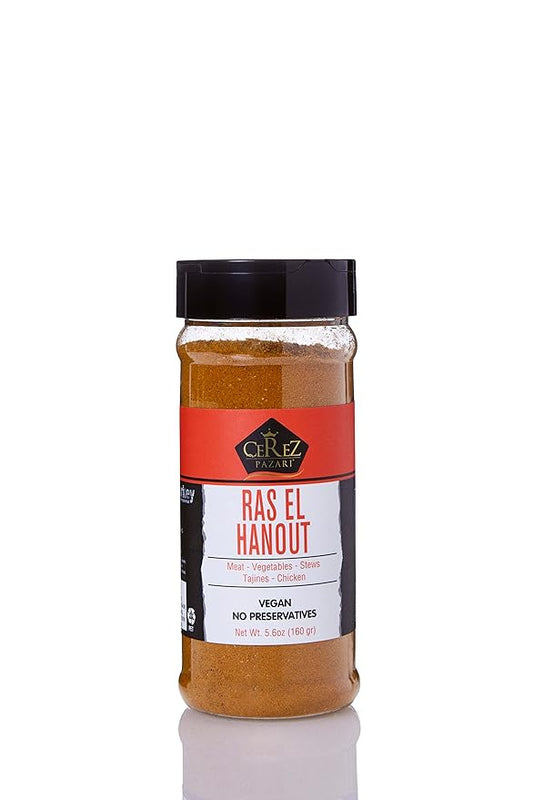 Cerez Pazari Ras El Hanout Meat Seasoning, Premium Grade Moroccan Meat Spice Blend, Natural & Freshly Packed, Non-GMO, Gluten-Free, No Preservatives, 5.6 oz.