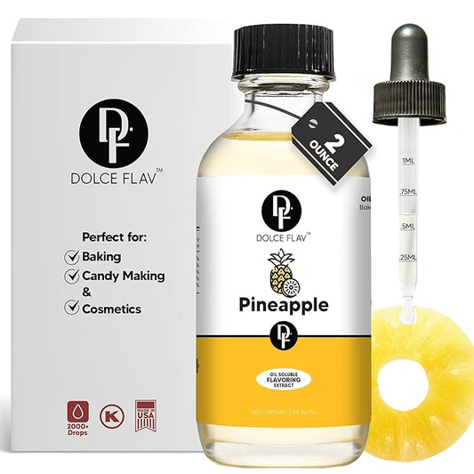 Dolce Flav Pineapple Extract ??2 Ounce Oil-Soluble Kosher, Sugar-Free, Concentrated Tropical Flavor for Candy, Chocolates & Desserts, Includes Measured Dropper
