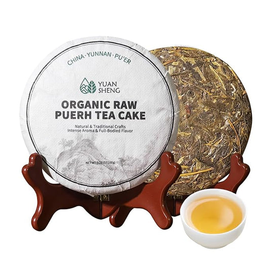 YUANSHENG Organic Raw Puerh Tea Cake, Aged Fermented Organic Pu-erh tea, Natural Yunnan Ancient Tree Pu erh Tea whit Sweet and Smooth Flavor, No Fishy, 5.29 Oz