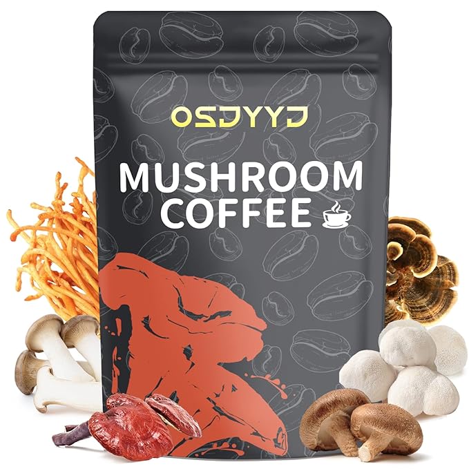 Organic Mushroom Coffee for Energy, Focus, Immunity & Digestion ??Instant Coffee & 6 Mushrooms: Cordyceps, Reishi, King Trumpet, Shiitake, Turkey Tail & Lion?™s Mane (1 Count (Pack of 1), 30 Servings-Dark Roast)