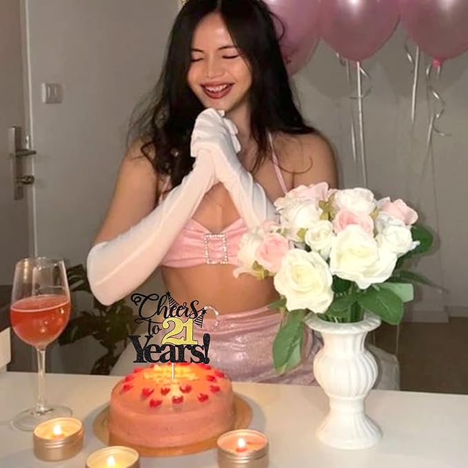 Rsstarxi 1 Pack Cheers to 21 Years Cake Topper Glitter Twenty One Years Old 21st Birthday Cake Pick 21 Fabulous Cake Decorations for Happy 21st Birthday Wedding Anniversary Party Supplies Black