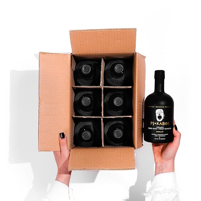 P.J. KABOS 2024/25 Harvest, Very High Phenolic (750+mg/kg), USDA Organic Greek Extra Virgin Olive Oil, Kosher, Greece, Cold Extracted, 16.9 oz Bottle, "Family Reserve Organic - Robust" (6-Pack)