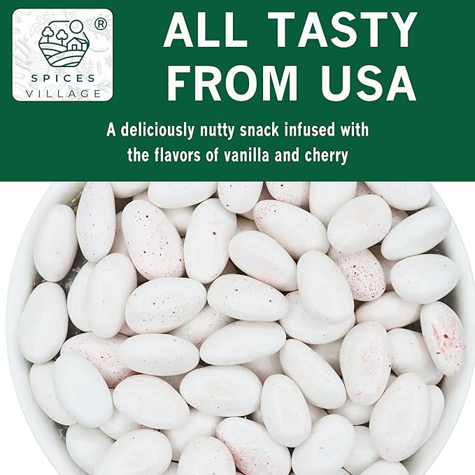 Spices Village Cherry Vanilla Jordan Almonds, Flavored, Crunchy Candy Coated Almonds, 32 oz, Ideal for Weddings, Baby Showers, Parties, Favors, and Gifting, Kosher Certified