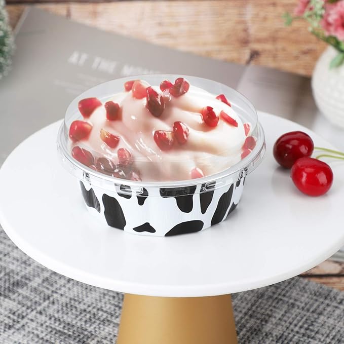 Beasea Aluminum Cups for Baking, 8oz 100 Pack Disposable Ramekins with Lids, Black White Aluminum Foil Cups Creme Brulee Muffin Cupcake Baking Cup Mini Pudding Cups for Party Wedding Birthday