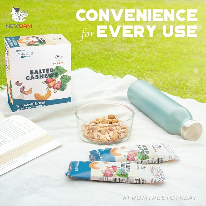 NEWBAM Lightly Salted Cashews Individual Packs - 12 Cashew Snack Packs Roasted Nuts (1.5oz Each) ??Keto, Vegan, Gluten-Free - Healthy Snacks for Trail Mix, Office, or Party - Zero Sugar