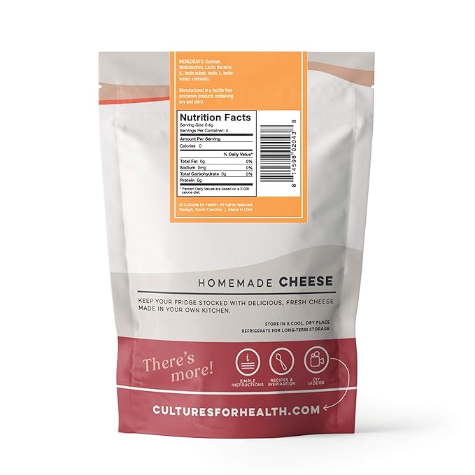 Cultures for Health Mesophilic Cheese Starter | 4 Packets Direct-Set Culture + 2 Rennet Tablets for Cheese Making | DIY Semi-Soft Fresh, Like Cheddar, Quark, Colby, Feta, Cottage, & More