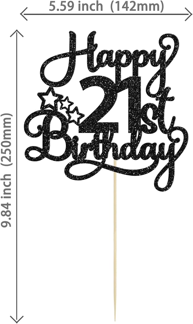 1 Pack Happy 21st Birthday Cake Topper Black Glitter 21 & Fabulous Cheers to 21 Years Old Birthday Cake Pick for Celebrating 21st Birthday Anniversary Party Cake Decorations Supplies