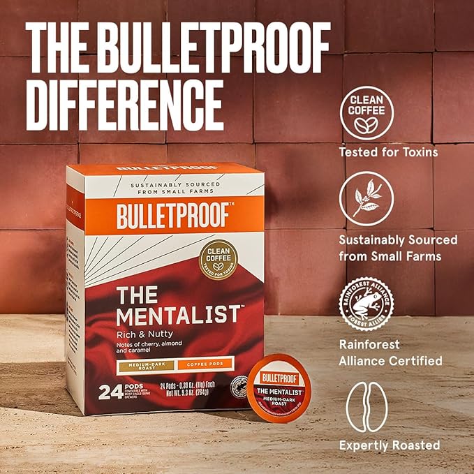 Bulletproof The Mentalist Medium-Dark Roast Single-Serve Pods, 72 Count, 100% Arabica Coffee, Clean Coffee Tested for Toxins, Packaging May Vary