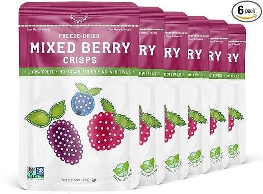 Nature's Turn Freeze-Dried Fruit Snacks, Mixed Berry Crisps, Pack of 6 (1.2 oz Each)