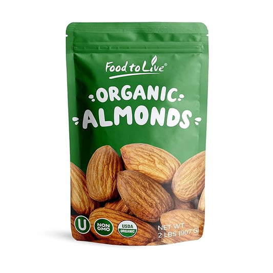 Food to Live - Organic Imported Raw Almonds, 2 Pounds Non-GMO, Whole, Raw, No Shell, Unpasteurized, Unsalted, Vegan, Kosher, Bulk.