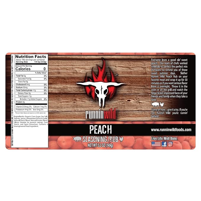 Gourmet BBQ Peach Rub Seasoning – Bursting with Sweet, Smoky & Bold Peach Flavor | Runnin' Wild Foods, 5.2 oz