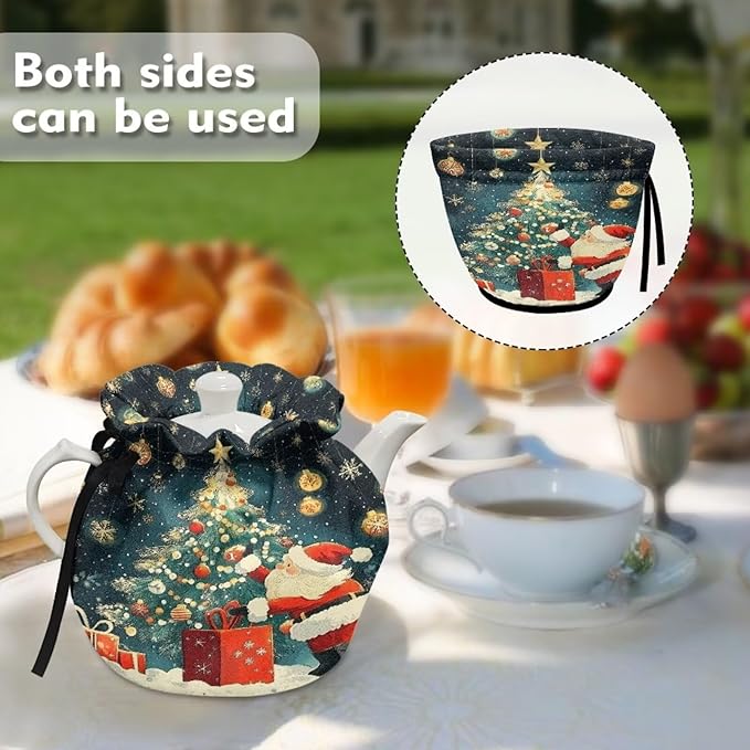 Tree and Santa Claus Tea Cozy for Teapot Insulated Tea Cosy for Teapot Kitchen Home Decorative Accessories Tea Pot Cozy for Keeping Warm Table Hotel Tea Party Restaurant