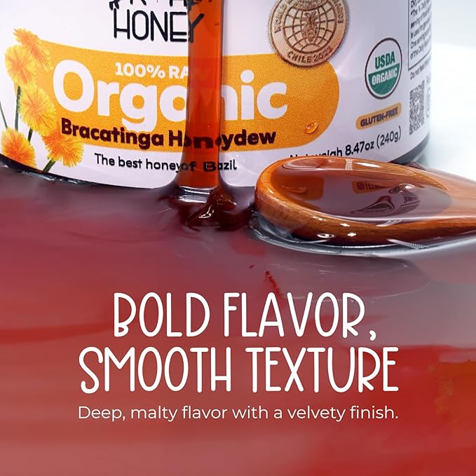 K&A HONEY Organic Bracatinga Honey | USDA Certified Organic | Award-Winning 100% Pure Honeydew | Raw Premium Honey | Natural Sugar Alternative | 8.47 oz