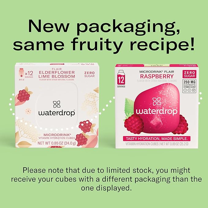 Waterdrop Hydration Cubes, Raspberry, Vitamin C, E & Potassium, On The Go Water Enhancer Drops for Still & Sparkling Water, Low Calorie, Zero Sugar, Gluten Free, Non GMO, Vegan, 48 CT