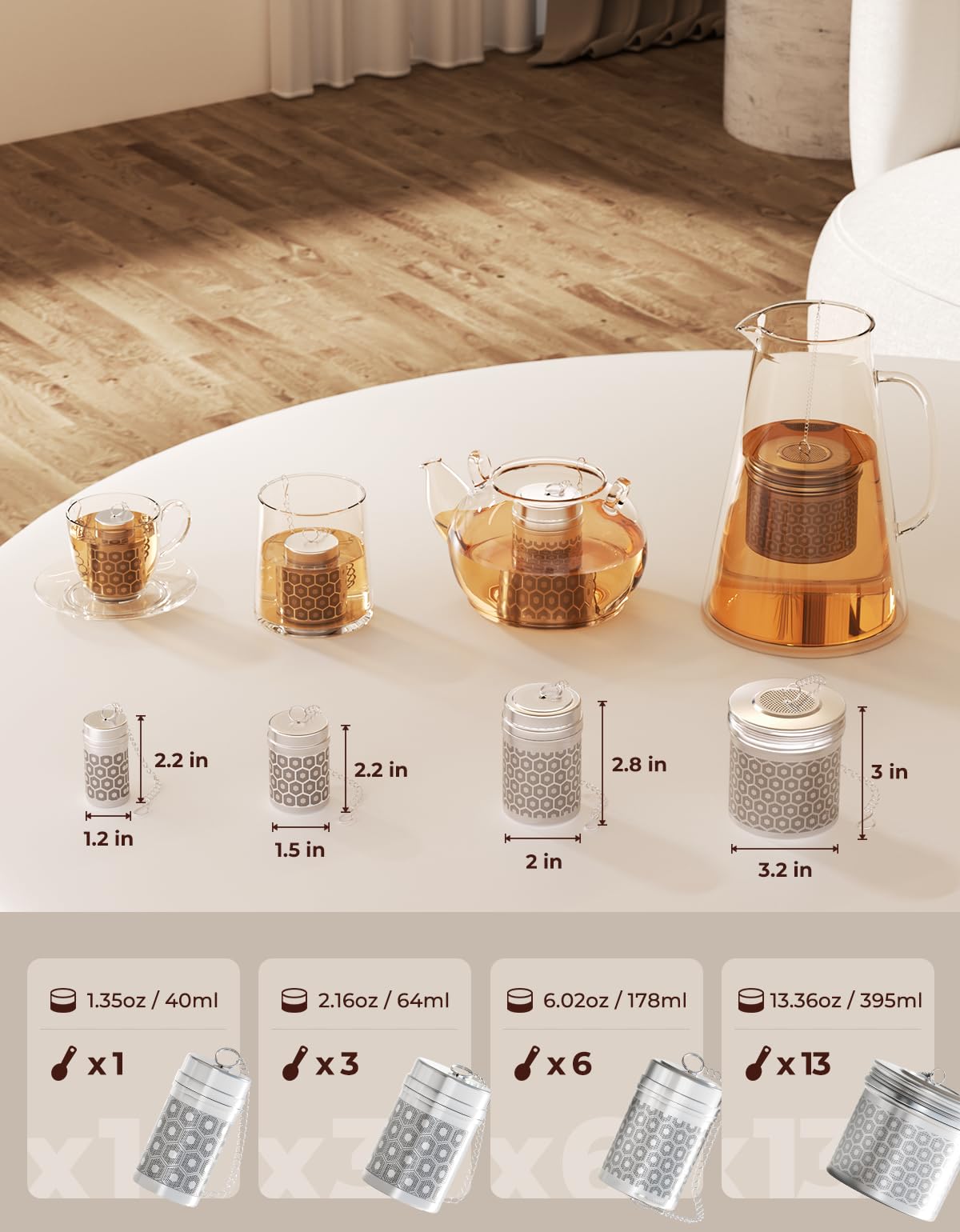 2 Pack Reinmoson Mini Stainless Steel Tea Strainer for Loose Tea 1.2”x2.2”