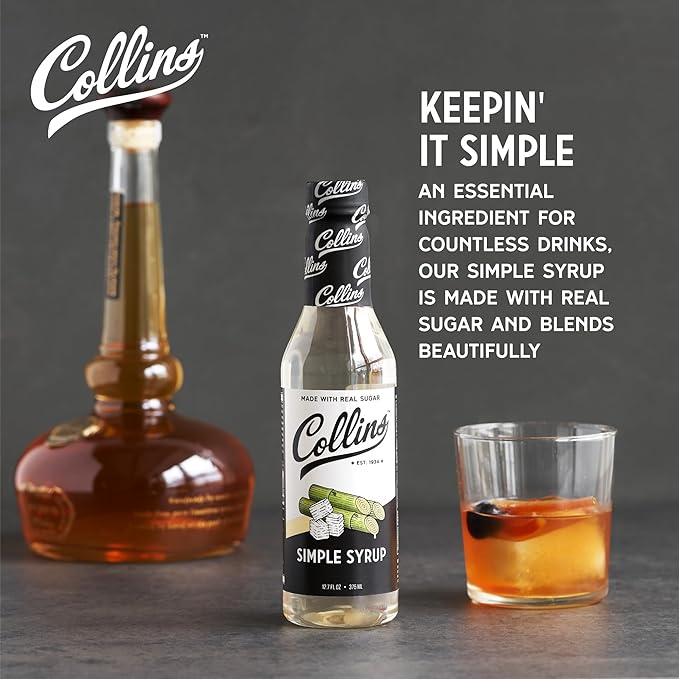 Collins Simple Syrup, Classic Simple Syrup, Soda Water Flavors for cocktails, Old Fashioned Syrup, 12.7 Ounces, Set of 1