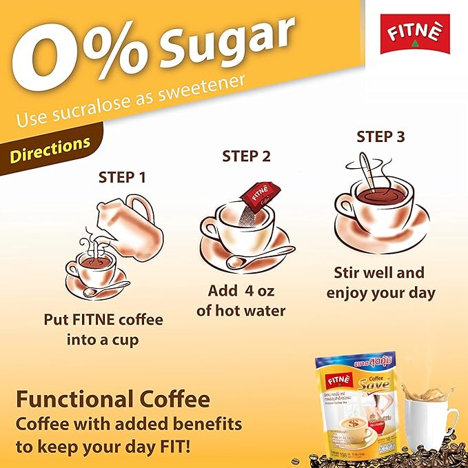 FITNE Instant 3 In 1 Coffee Packets Mix With L-Carnitine For Workout Exercise Vitamin B1 B2 B6 Smooth Blend No Sugar Sucralose Sweetener, 10 Sticks