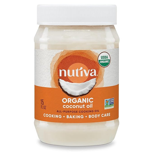 Nutiva Organic Steam-Refined Coconut Oil, 15 Fl Oz, USDA Organic, Non-GMO, Vegan, Keto, Paleo, Neutral Flavor and Aroma for Cooking & Natural Moisturizer for Skin and Hair