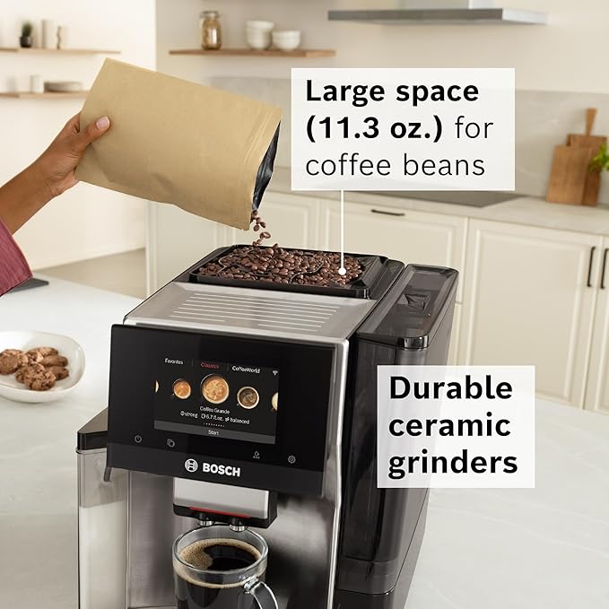 Bosch 800 Series Fully Automatic Espresso and Coffee Machine ??36 Drinks with Coffee World, Cold Brew, Double Cup, Integrated Milk Container, Smart Features, in Silver TQU60307