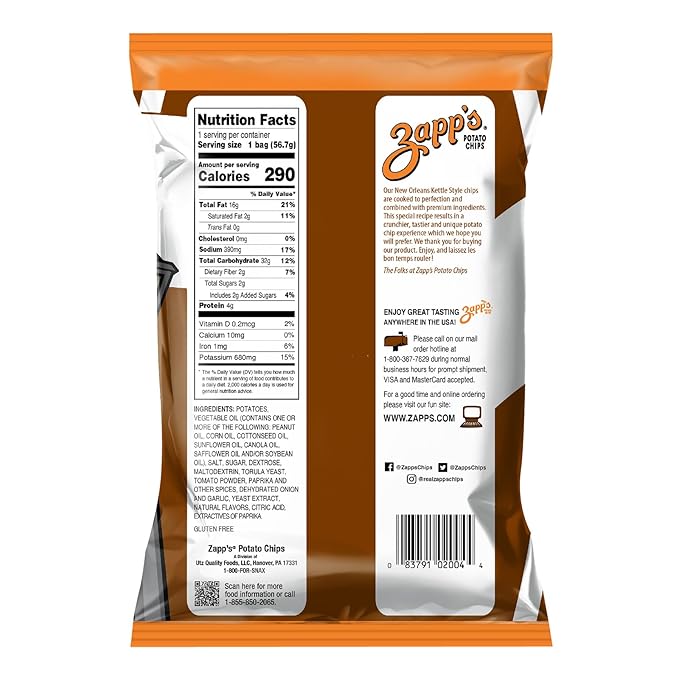 Zapp???New Orleans Kettle-Style Potato Chips Mesquite BBQ Flavor (2 oz Bags, 25 Count), Crunchy Chips with a Spicy Kick, Perfect On-The-Go, Gluten Free Snack