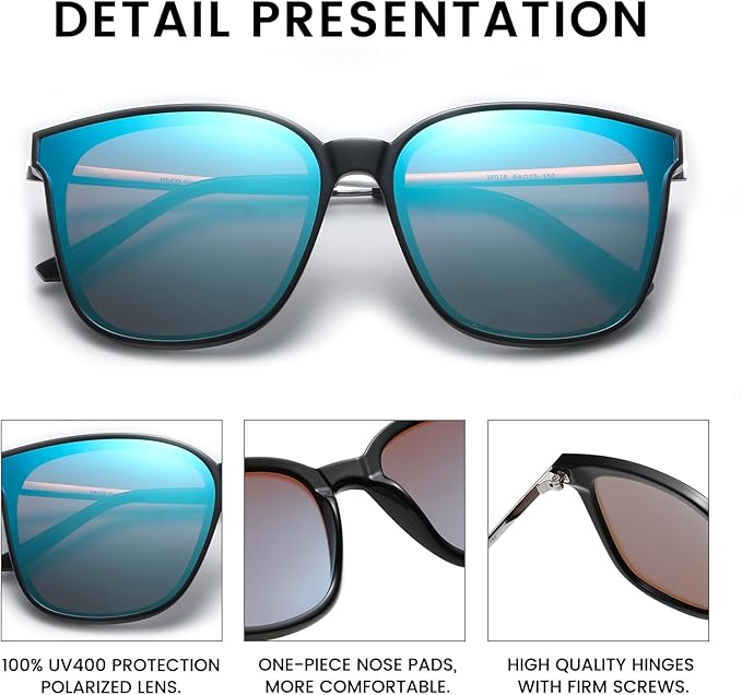 DUCO Oversized Polarized Sunglasses Womens Trendy Mirrored Shades Retro Round Vintage Light Weight UV400 Sun Glasses W016
