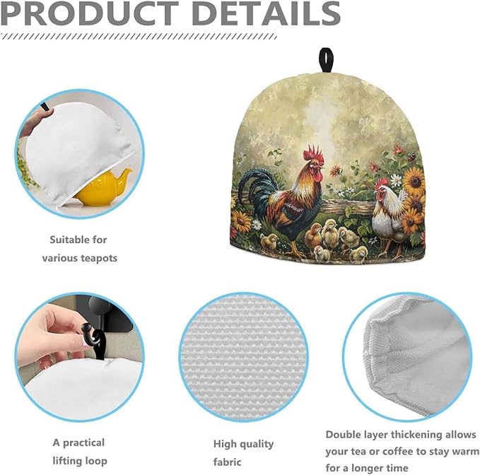 Chook Pattern Tea Cozy for Teapot Dome Teapot Cover Customized Teapot Covers Kitchen Kettle Dust Cover Cozy for Teapot with Handle Dust Cover Can Hung and Folded 竊늀range竊?"<div>