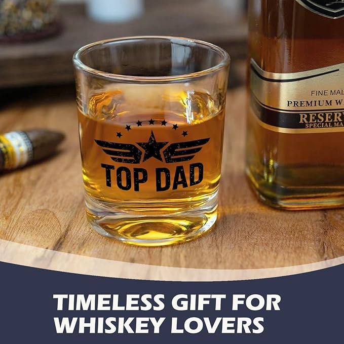 Top Dad Gifts Whiskey Glasses 10 oz, Best Dad Gifts for Father's Day from Kids Son Daughter, Funny Daddy Old Fashioned Rocks Glasses for Drinking Scotch Bourbon Cocktail Liquor Vodka